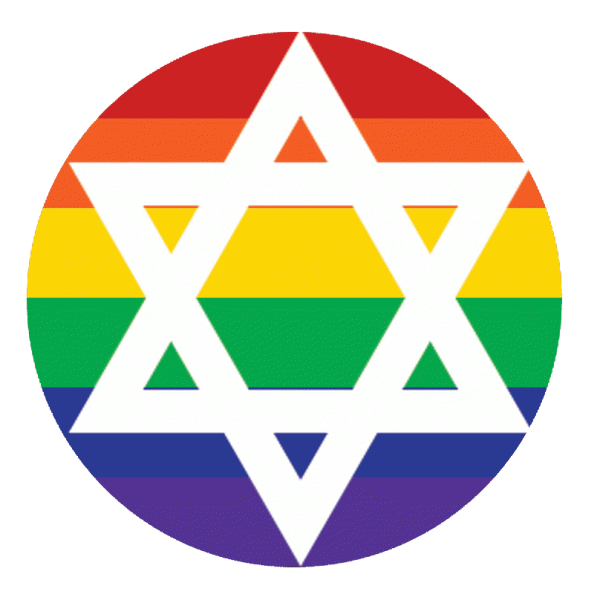 Jewish star with Gay Pride stripes